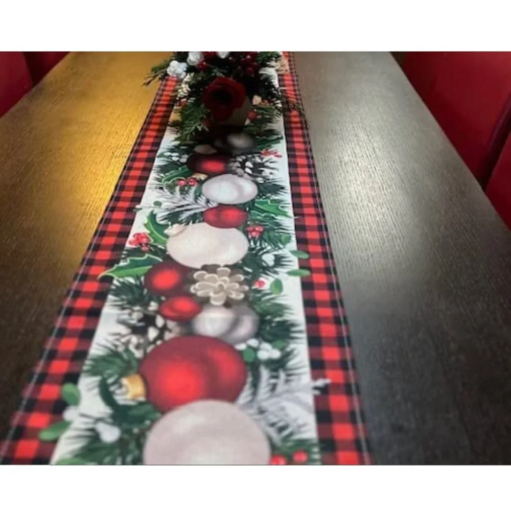 Christmas Table Runner Red Plaid Decorative Cloth Holiday Decor Xmas Decoration